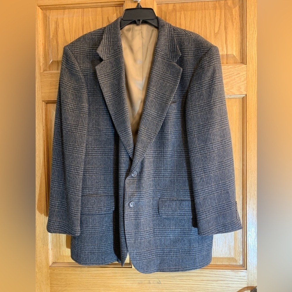 Cricketeer Sport Coat Mens Gray Wool Blend Windowpane Plaid Blazer 2 Button 41R